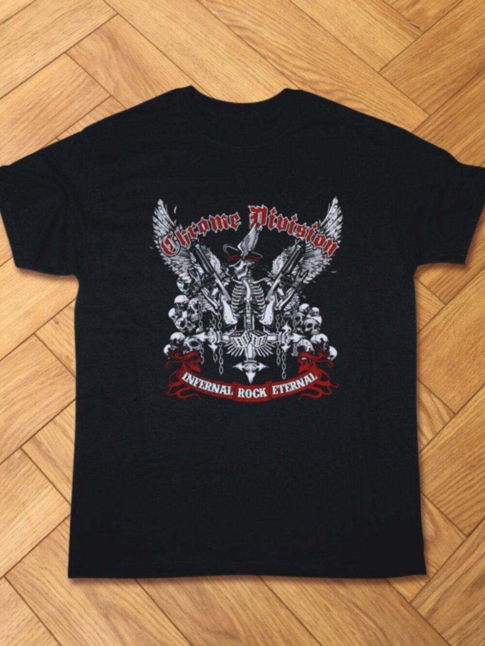 Chrome Division Infernal Rock Eternal Skull Graphic Tee Y2K Black Shirt